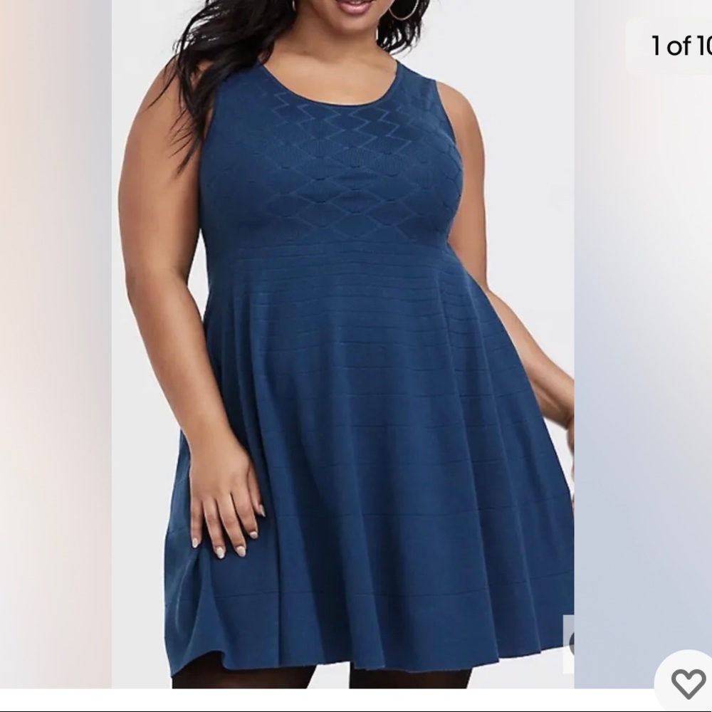Torrid Navy Blue Mixed Stitch Sweater Skater Dress plus Size 2. New with tags